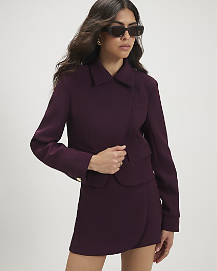 Red Collared Asymmetric Placket Jacket