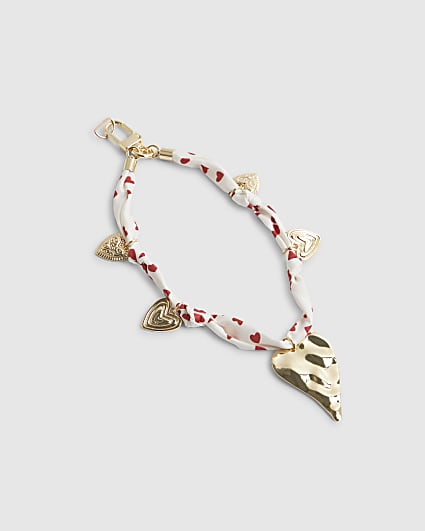 White Heart Charm Phone Chain