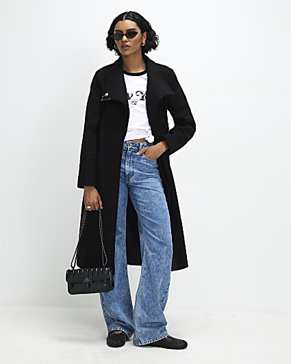 Black Belted Longline Robe Coat