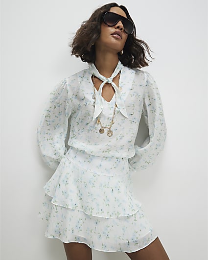 White Floral Rara Mini Skirt