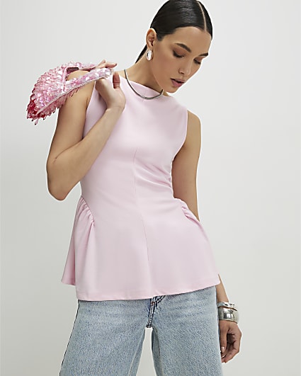 Pink Sleeveless Peplum Top