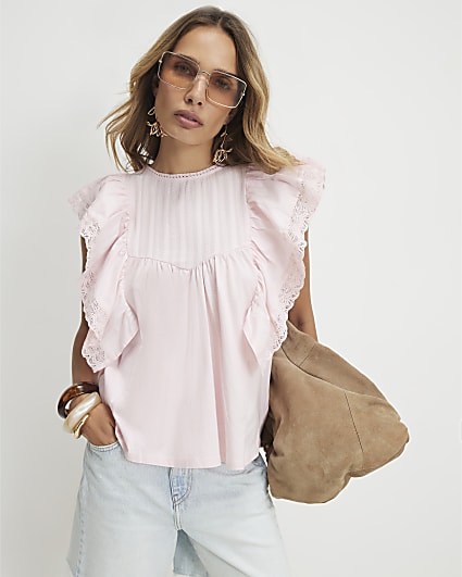 Pink Cotton Sleeveless Frill Blouse
