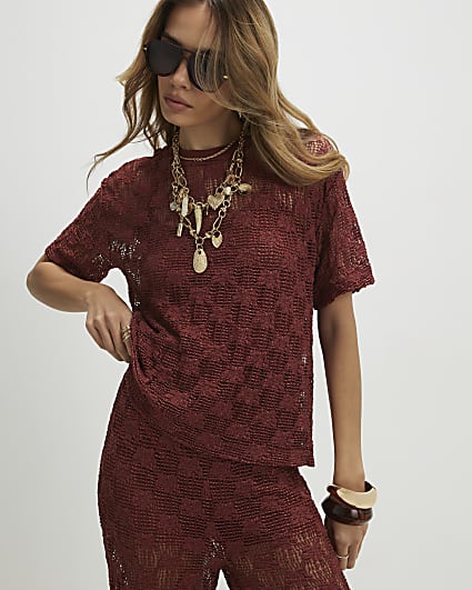 Brown Crochet Lace Top