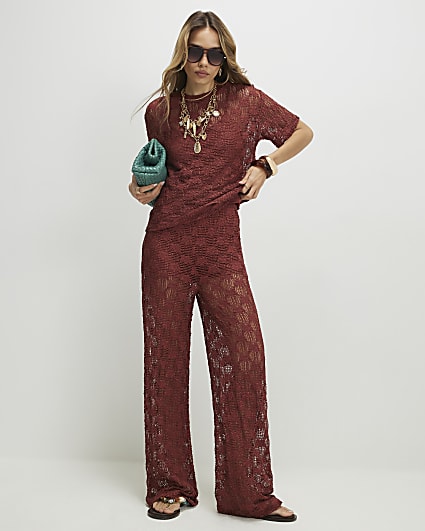 Brown Crochet Lace Trousers