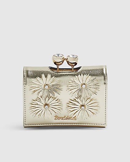 Gold Applique Flower Clip Top Purse