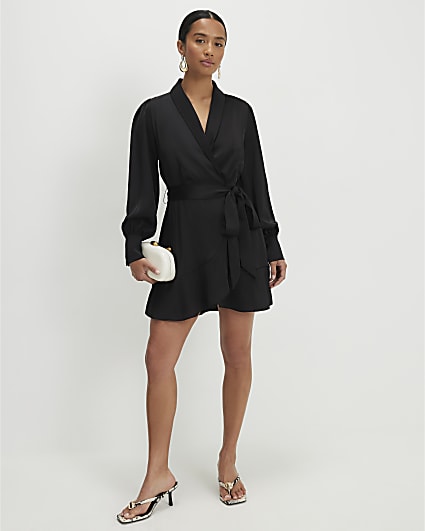 Petite Black Studded Broderie Shirt Dress | River Island
