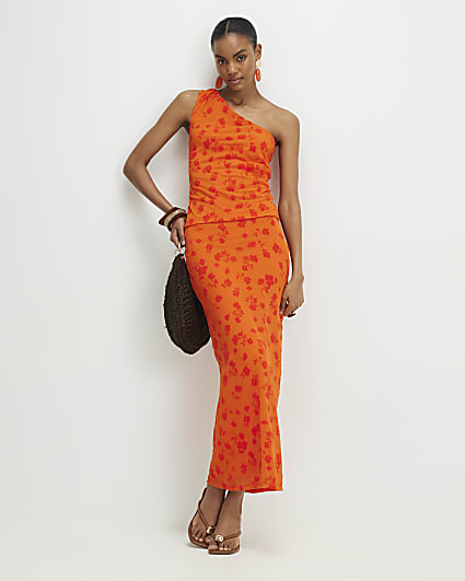 Orange Devore Maxi Skirt