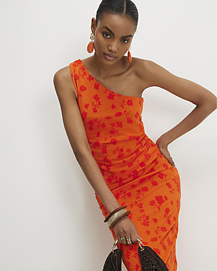 Orange One Shoulder Devore Top