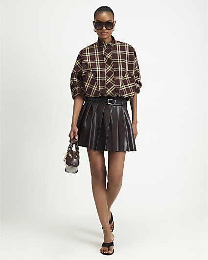 Purple Belted Pleated Mini Skirt