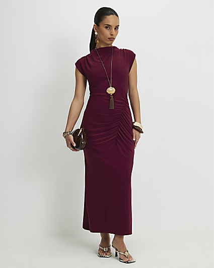knee length dresses for ladies Abstract Print Fitted Midi Slip Dress – BENJI & MOM main image 0