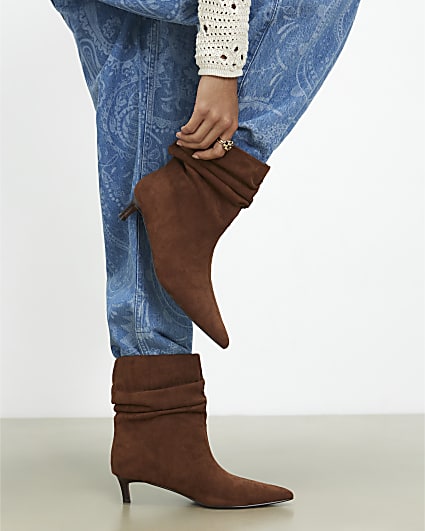 Beige Faux Suede Slouchy Point Toe Boots