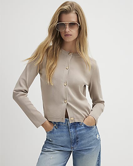 Beige Knitted Long Sleeve Cardigan