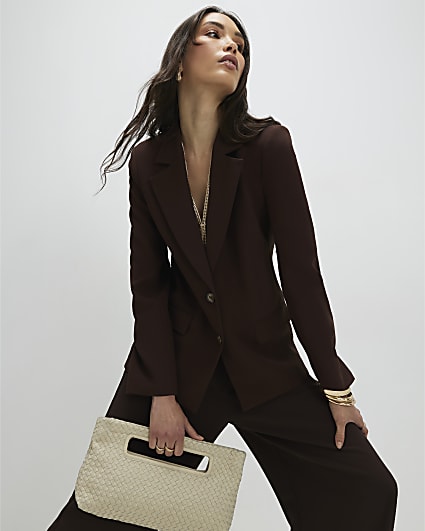 Brown Long Sleeve Single Breasted Blazer