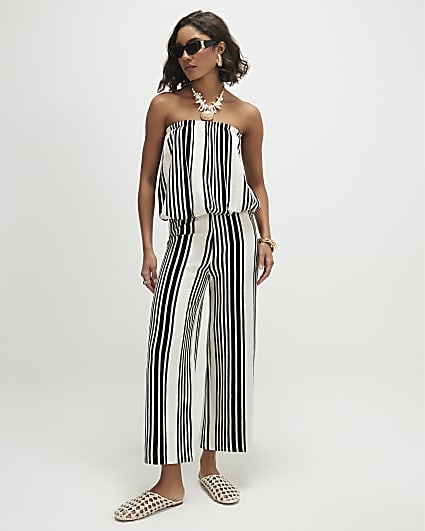 White Jersey Stripe Culottes