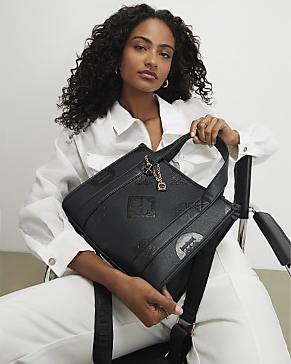 Black Logo Embossed Tote Bag