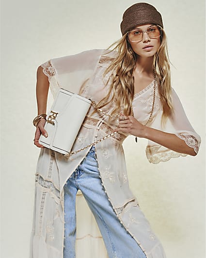 Cream RR Flap Front Shoulder Bag