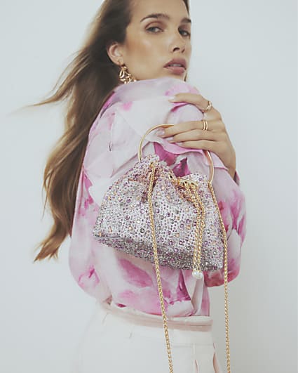 Pink Satin Ombre Diamante Clutch Bag