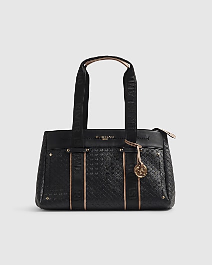 Black Embossed Monogram Tote Bag