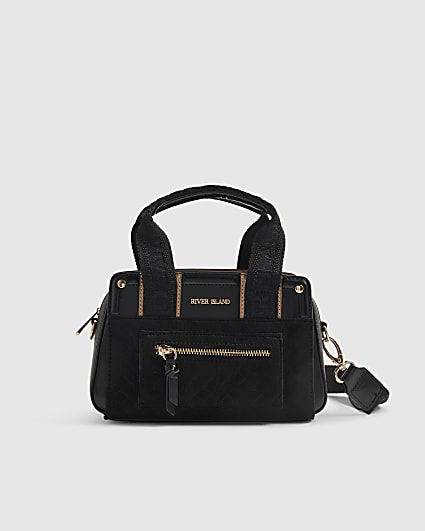 Black Webbing Handle Tote Crossbody Bag