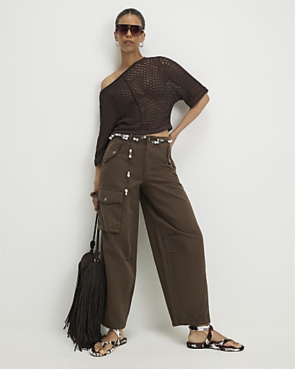 Khaki Cargo Barrel Leg Jeans