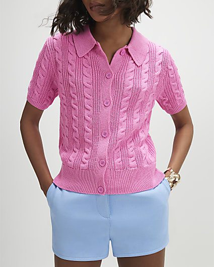 Pink Cable Knit Polo