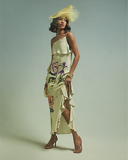 Cream Premium Sleevless Ruffle Slip Dress