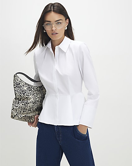 White Long Sleeve Peplum Shirt