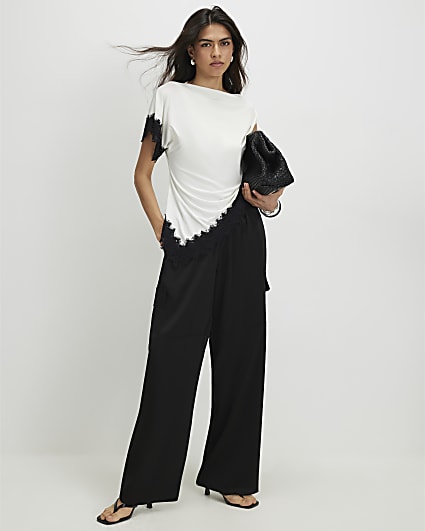 Black Satin Cargo Trousers