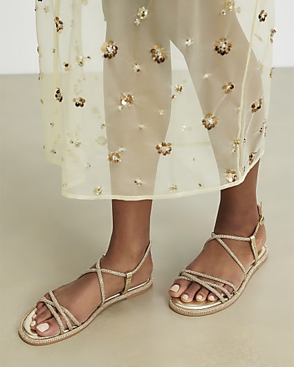Gold Embellished Flat Sandals