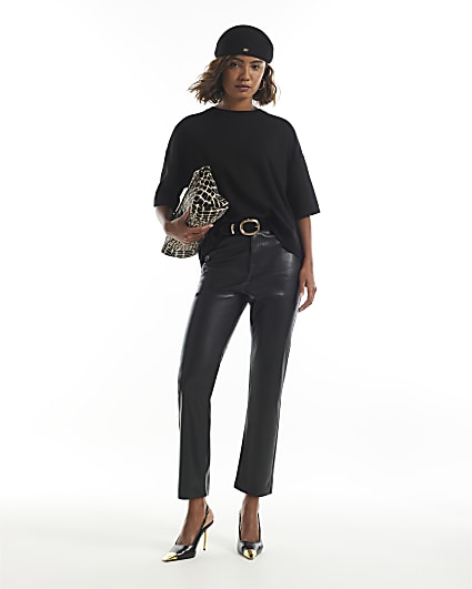 Black Faux Leather Straight Leg Trousers