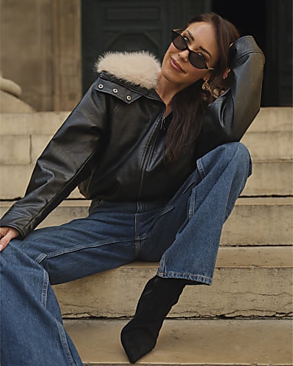 Black Faux Fur Collar Padded Jacket