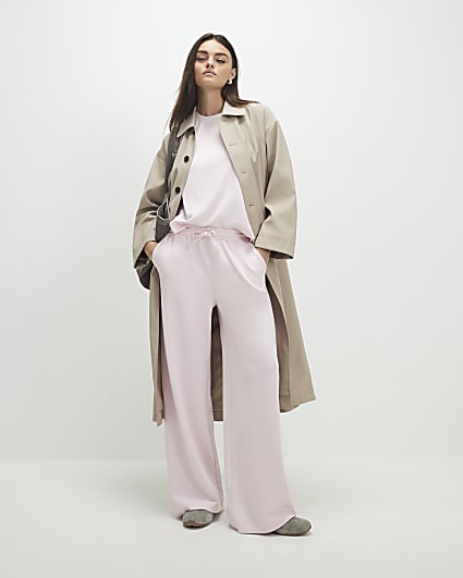 Pink Premium Drawstring Wide Leg Joggers