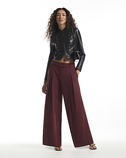 Brown Crepe Wide Leg Trousers