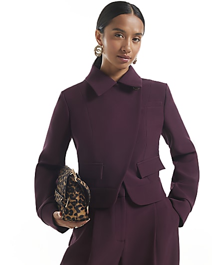 Petite Red Asymmetric Placket Jacket