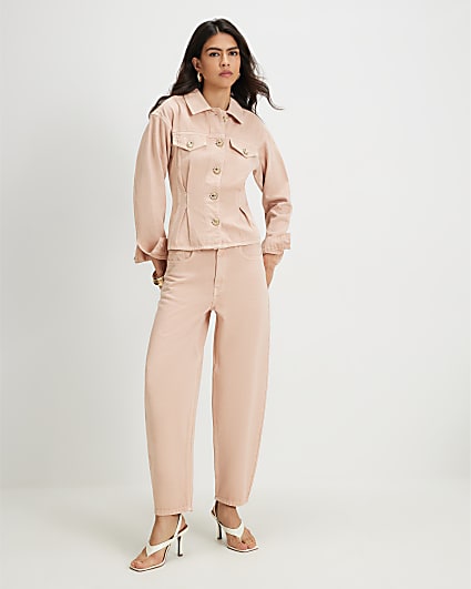 Pink Mid Rise Seamed Barrel Leg Jeans