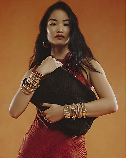 Brown Suede Woven Clutch Bag