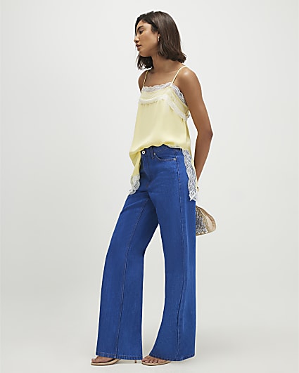 Blue High Waisted Relaxed Straight Leg Jeans