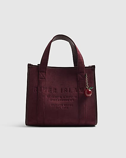 Red Faux Suede Embroidered Tote Bag