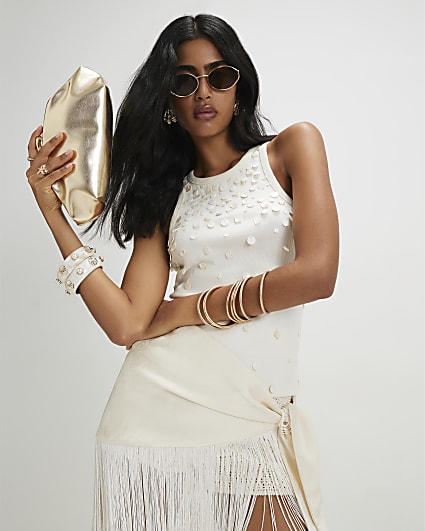 Gold Ruched Frame Clutch Bag