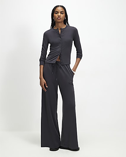 Grey Soft Touch Wide Leg Trousers