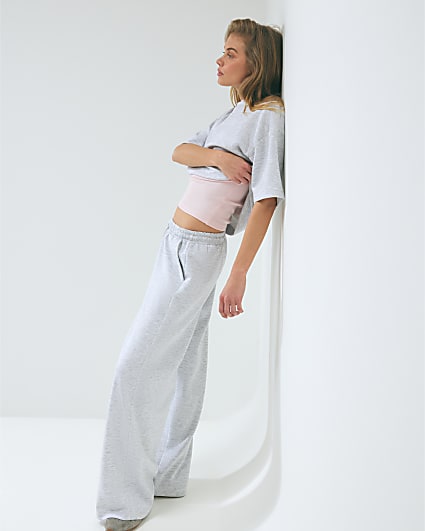 Grey Premium Drawstring Wide Leg Joggers