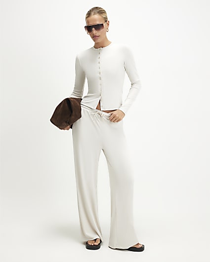 Cream Soft Touch Wide Leg Trousers