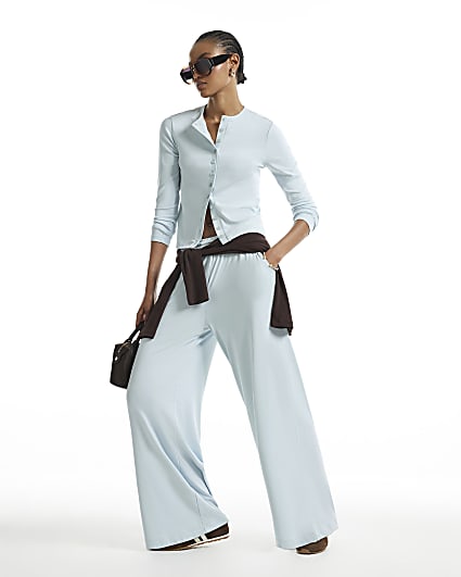 Blue Soft Touch Wide Leg Trousers