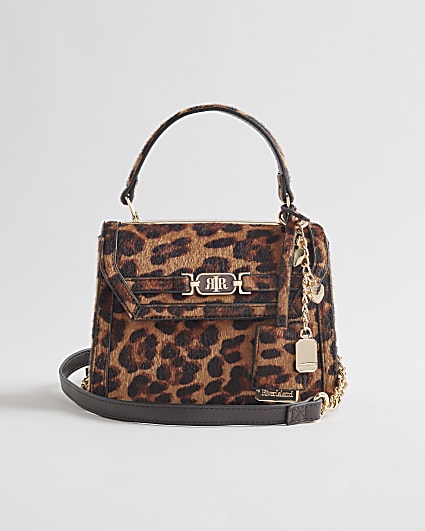 Brown Mini Leopard Hair On Leather Tote Bag