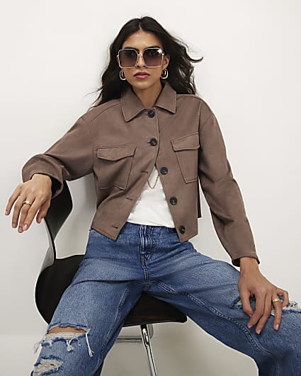 Purple Faux Suede Utility Pocket Overshirt
