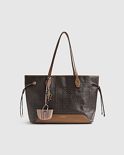 Brown Monogram Side Tie Shopper Bag