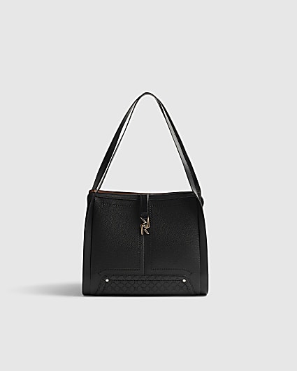 Black RR Tab Front Slouch Bag