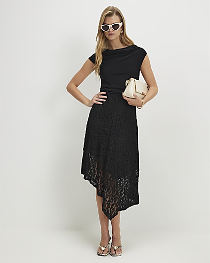 Black Lace Skirt Hybrid Midi Dress