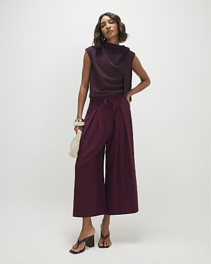 Red Tie Detail Culottes