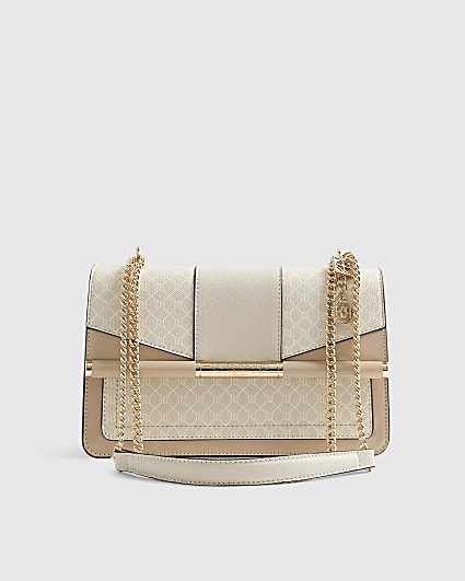 Beige Monogram Bar Front Shoulder Bag